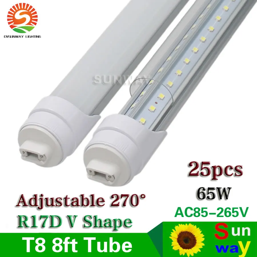 R17D T8 8ft светодио дный Light Tube 65 W dual-ended мощность double side светодио дный V Форма лампа колба на замену кулер двери флуоресцентный F96HOT10 T12