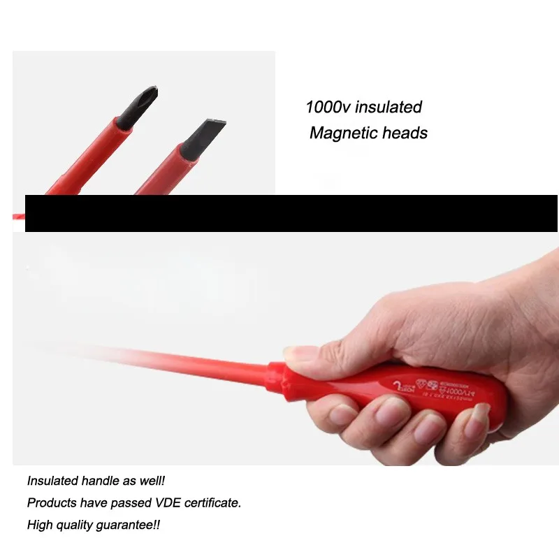 Jetech VDE test slotted 0.4mm 0.8mm 1.0mm 1.2mm phillips #0 #1 #2 1000v insulated screwdrivers with magnetic for electrical tool
