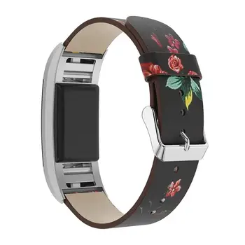 

Genuine Leather Replacement Band Straps for Fitbit Charge 2 Smartwatch Pastoral Flowers Printed Bracelet Wristband 9.6