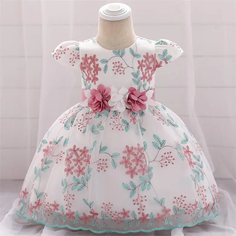 Крестильное платье для маленьких девочек платье принцессы с принтом свадебные платья вечерние платья для девочек на 1 день рождения 3, 6, 12, 24 месяца - Цвет: Dark pink
