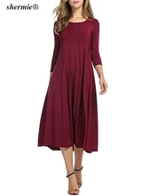 3XL плюс Размеры Для женщин летние Empired платье Однотонная повседневная обувь платье О-образным вырезом Половина рукава плиссе Bodycon Высокая Талия до колена Длина платья
