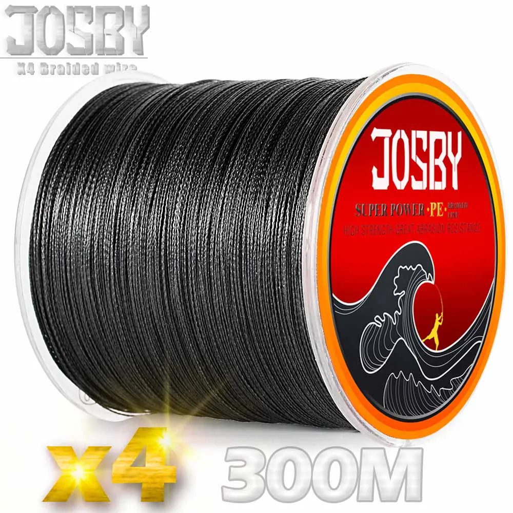 JOSBY 4 плетеная рыболовная леска 300 м многоцветная супер прочная многонитевая рыболовная леска 4 нити персиковая эссе цветная веревка - Цвет: Black300m