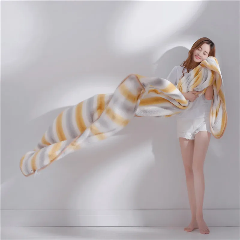 

Modern Style Camel Gray Colored Stripes Blanket Manta Fleece Blanket Sofa/Bed/Plane Travel Plaids Bedding Set 150x200cm Size