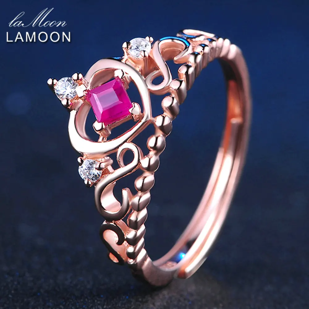LAMOON Серебро 925 Кольцо с голубым кристаллом 0.2ct 100% настоящий Рубин натуральный камень роскошные S925 обручальное кольцо LMRI013