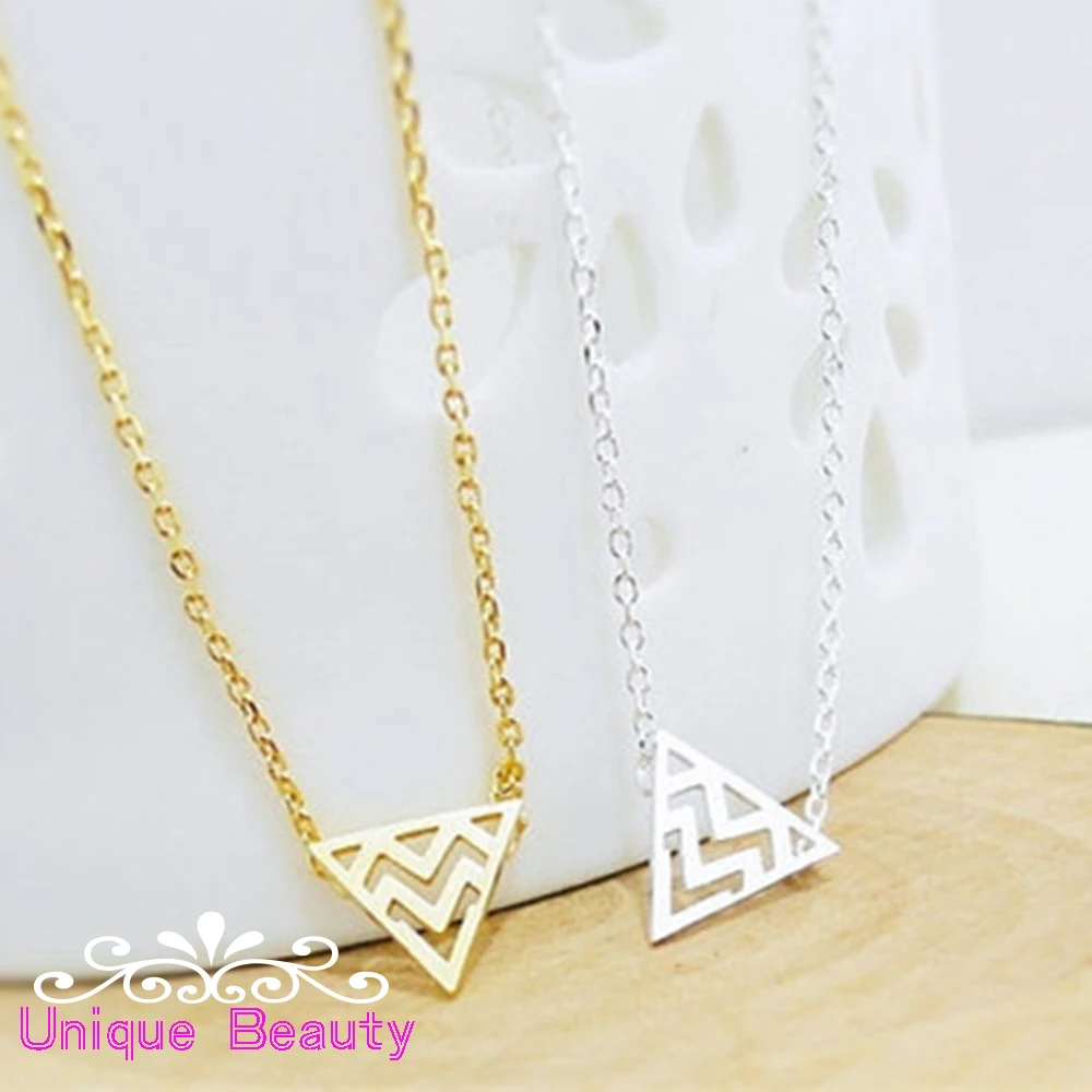 

Серебро 925 пробы ручной работы Золотое треугольное ожерелье с вырезами геометрическое ожерелье Рождественский подарок