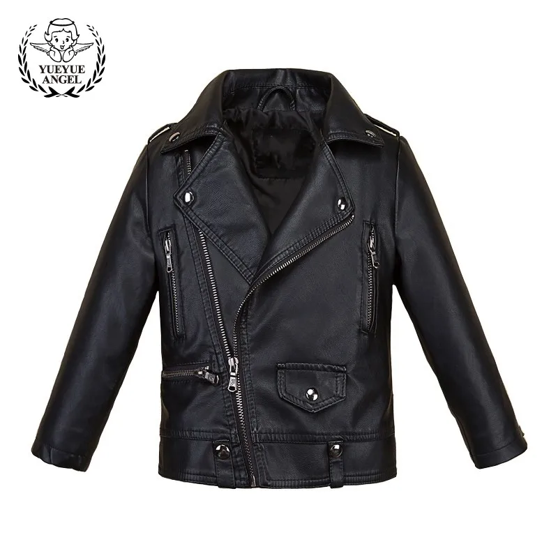 

Punk Boys Pu Leather Jackets Lapel Collar Zippers Rock Biker Windbreaker Fashion Kids Birthday Party Clothes Girls Outwear Coat