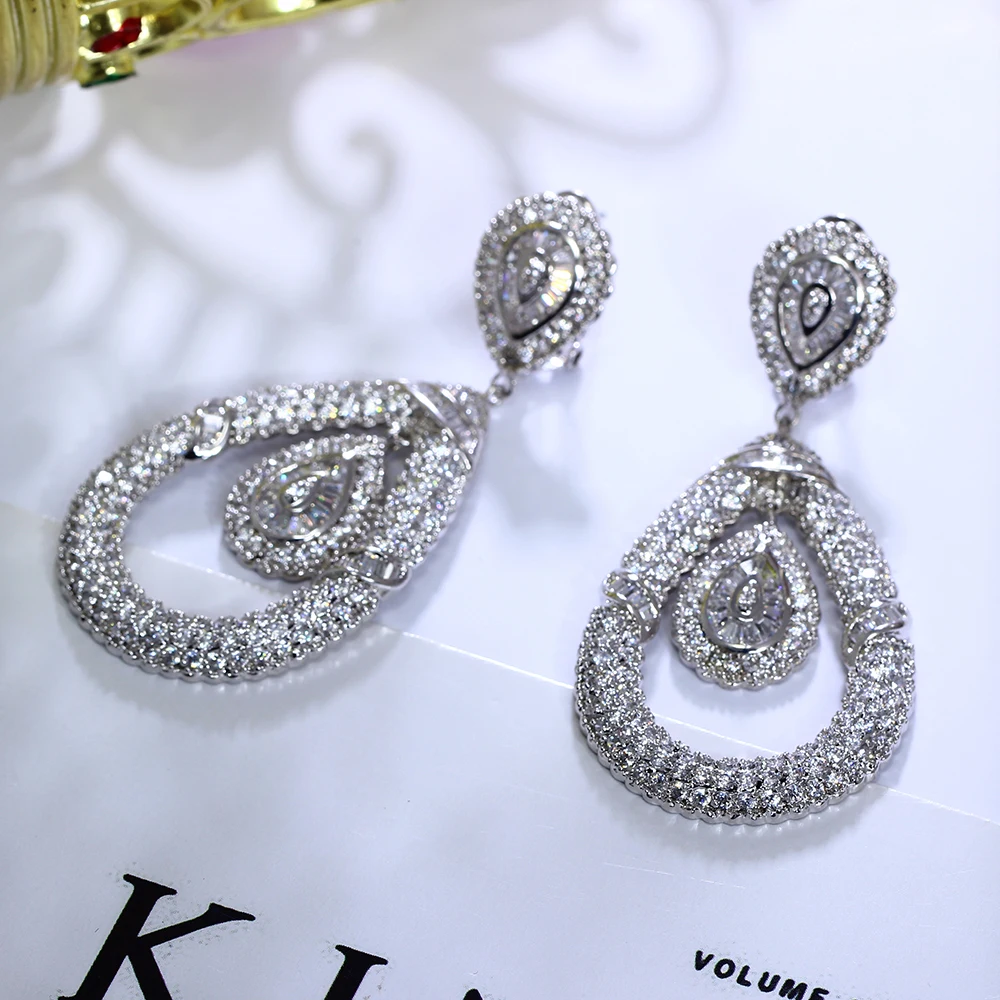 Very Big 64cm long earrings for wedding party bontique jewelry Bridal jewellery white and Gold color female large drop earring
