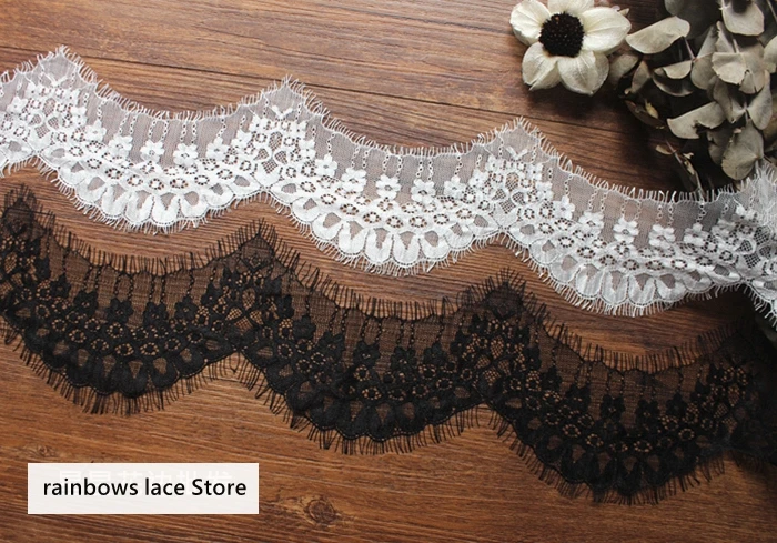 

6 meters /lot Wavy black white Eyelash Lace trim ribbon lace DIY High Quality Soft Nylon Trim Wedding veil Decorative wide12 cm