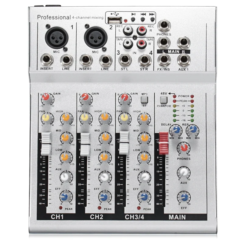 4 канала живой Dj Аудио миксер звук микшерная консоль с Usb Mp3 Jack для караоке Ktv