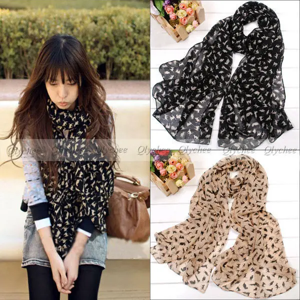 2014 New Fashion Womens Sweet Cat Kitten Graffiti Style Scarf Shawl Long Stole | Аксессуары для одежды