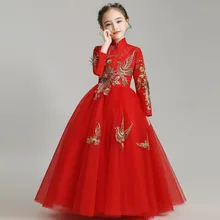 Осень-зима, новое роскошное детское платье с вышивкой для девочек на день рождения, свадьбу, выпускной вечер, детское Новогоднее Пышное Сетчатое платье