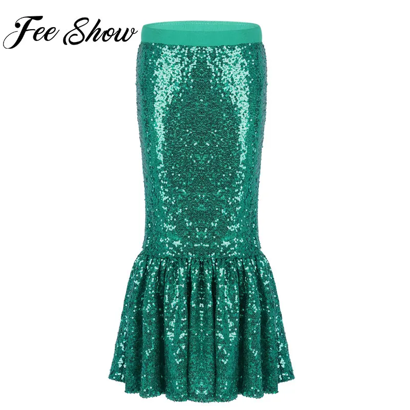 

Kids Girls Shiny Mermaid Halloween Cosplay Costume Girl Fancy Party Dress Up Sequins Long Green Tail Skirt Little Mermaid Ariel