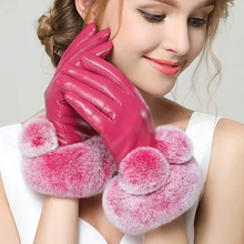 Genuine Leather Gloves Touchscreen Women's Winter Plus Velvet Sheepskin Gloves Fashion Trend Wrist Driving Glove 3 Colors F8002