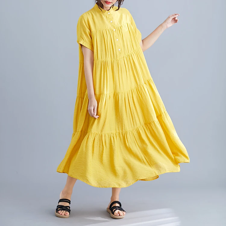 

[EWQ] 2019 New Summer Long Dress Female Solid Color Cotton Fashion Women Dress Short Sleeve Casual Women Clothing AG44701