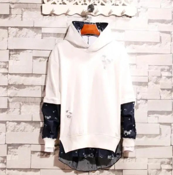 white j122-6606 Новая весенняя шляпа гвардии Мужская Bfulzzang Корейский издание Чао студент свободный тренд хип-хоп поддельные два комбинированные куртки костюмы - Цвет: white j122-6606