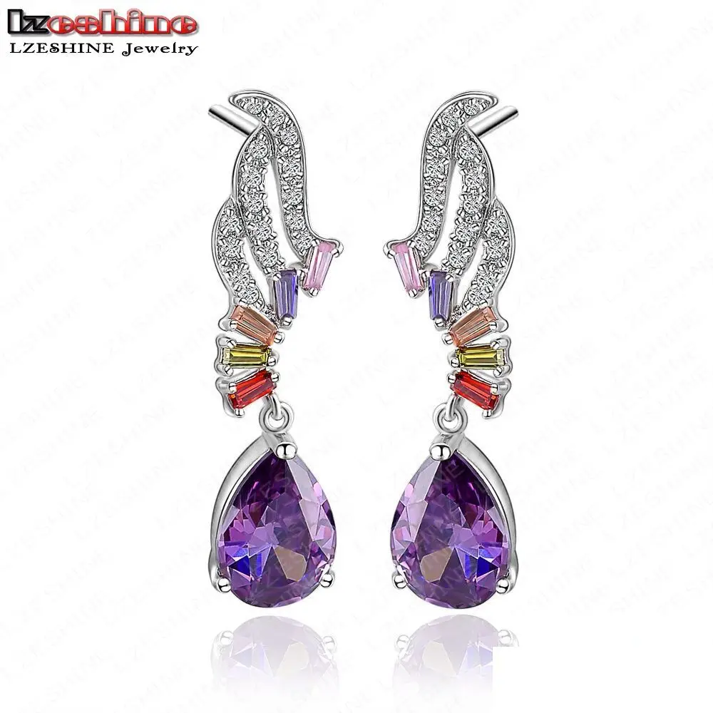 Lzeshine Purple Color Water Drop Shape Cubic Zirconia Earrings Lzeshine Purple Color Water Drop Shape Cubic Zirconia Earrings Style Angel Wing Cz Stone Earring Cer0014 B In From Jewelry