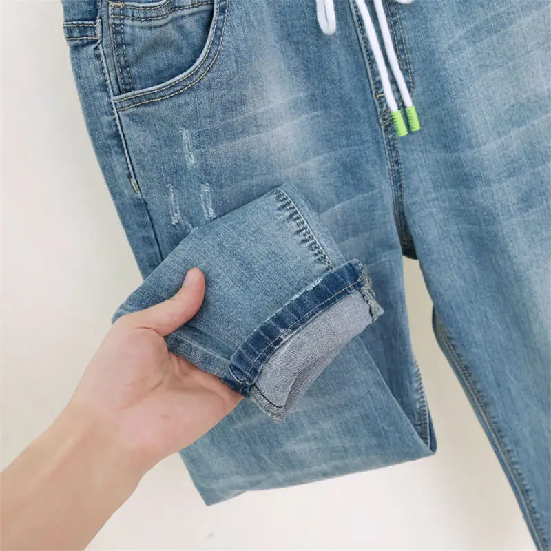Vintage Jeans Women With High Waist Harem Pants Plus Size 5XL Mom Jeans Elastic Loose Streetwear Boyfriend Jeans For Women Q1184