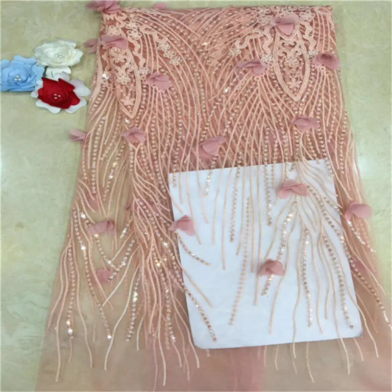 2019 Latest Nigerian Mesh lace fabric with sequins Embroidery African 3D Flower Tulle Lace Fabric for Wedding dress 2019 Latest Nigerian Mesh lace fabric with sequins Embroidery African 3D Flower Tulle Lace Fabric for Wedding dress