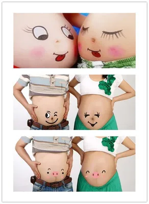 2016 new pregnant photography props face baby suits belly stickers two mon