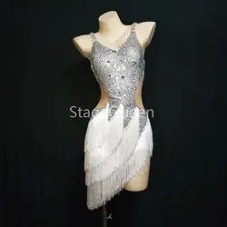 2019 Сексуальное Женское Платье для латинских танцев с v-образным вырезом и бриллиантами, профессиональная юбка для самбы