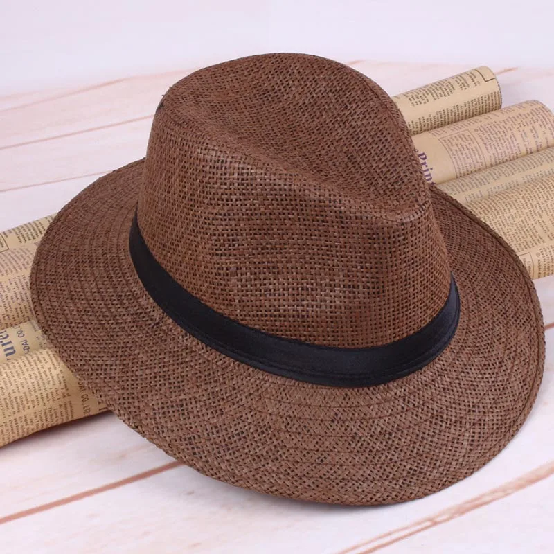 

Men Straw Panama Hat Handmade Cowboy Cap Summer Beach Travel Sunhat TY66