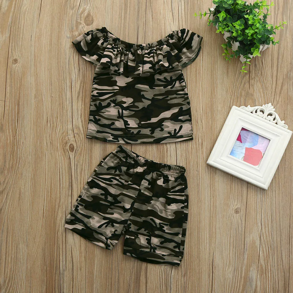 

Toddler Kids Baby Girls Camouflage T shirt Tops+Shorts Outfits Clothes Set kids clothing roupa menino meisjes kleding summer