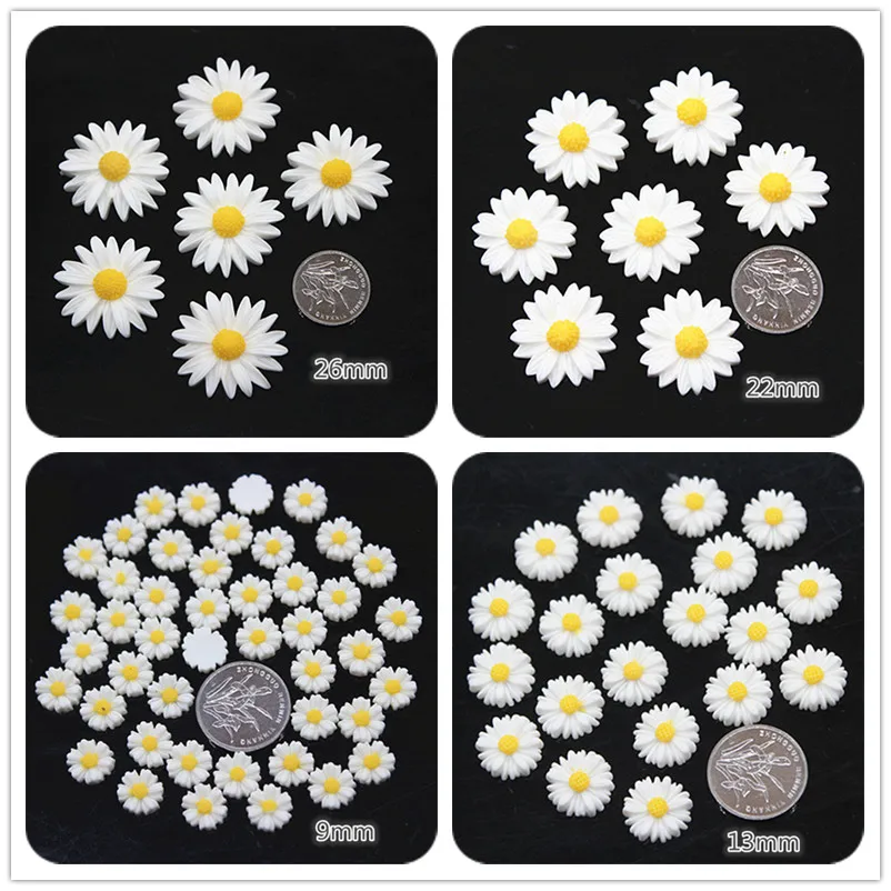 9-26mm white daisy flower resin flatback cabochon DIY jewelry phone decoration
