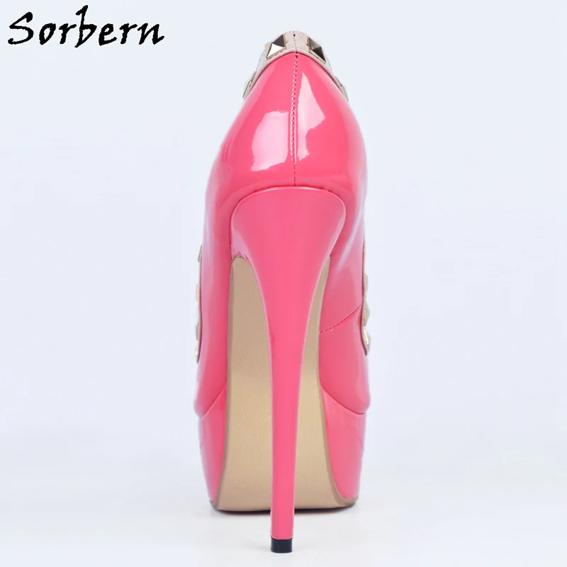 Custom rosy Mujeres Remache Sorbern Slip Service Cuero Plataforma Red Gran Con Fucsia Toe De Alta Tacón Peep En Zapatos Las 8UqwFa1x