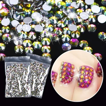 ZKO 1 Pack Rainbow AB Nail Art Rhinestones 2mm Flat Bottom 3D Nail Decor Manicure Crystal Decorations For Nails Art