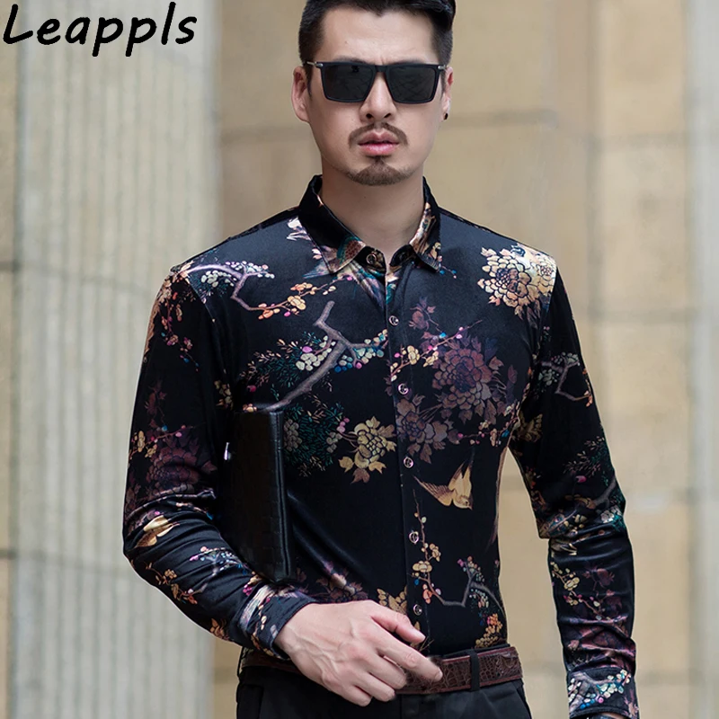 leappls Plus size 4XL Casual blouses slim fit mens shirts
