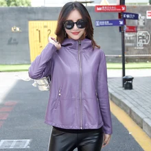 Женская кожаная куртка, M-3XL,, зимнее пальто, женское, свободное, плюс размер, с капюшоном, однотонная, кожаная верхняя одежда, черный, красный, фиолетовый