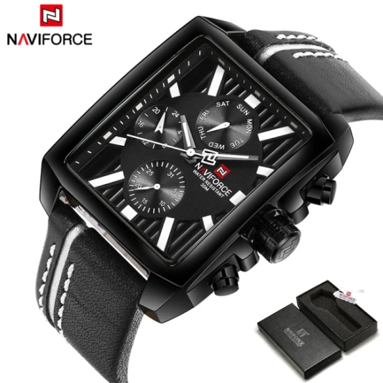 Мужские часы NAVIFORCE, люксовый бренд, мужские военные часы, модные мужские спортивные кварцевые часы, мужские деловые часы, Relogio Masculino - Цвет: Black White add box