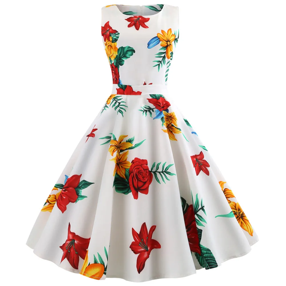 

snowshine YLW Women Vintage Printing Bodycon Sleeveless Halter Evening Party Prom Swing Dress free shipping