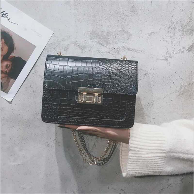 

LANKOU Fashion Crocodile Pattern Crossbody Bags for Women 2019 Leather Ladies Shoulder Designer Bags mini Chain Flap Bag Handbag