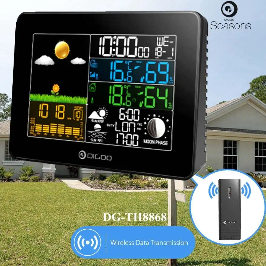 Digoo DG-TH8868 Беспроводная полноцветная цифровая барометрическая Метеостанция+ Открытый датчик погоды гигрометр термометр часы