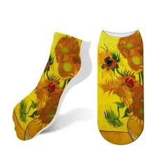 Женские белые носки Подсолнух хлопковый материал с печатным рисунком носки женские низкие безбортные носки Harajuku женские унисекс художественные носки 7S-ZWS28