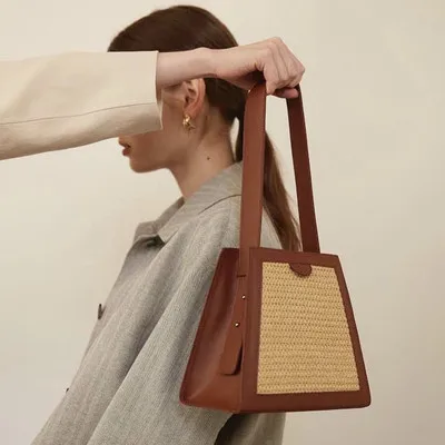 

New Elegant Bag Female PU Leather Straw Bag Leisure Fashion Bucket Bag Single Shoulder Crossbody Messenger Bag Women Handbags