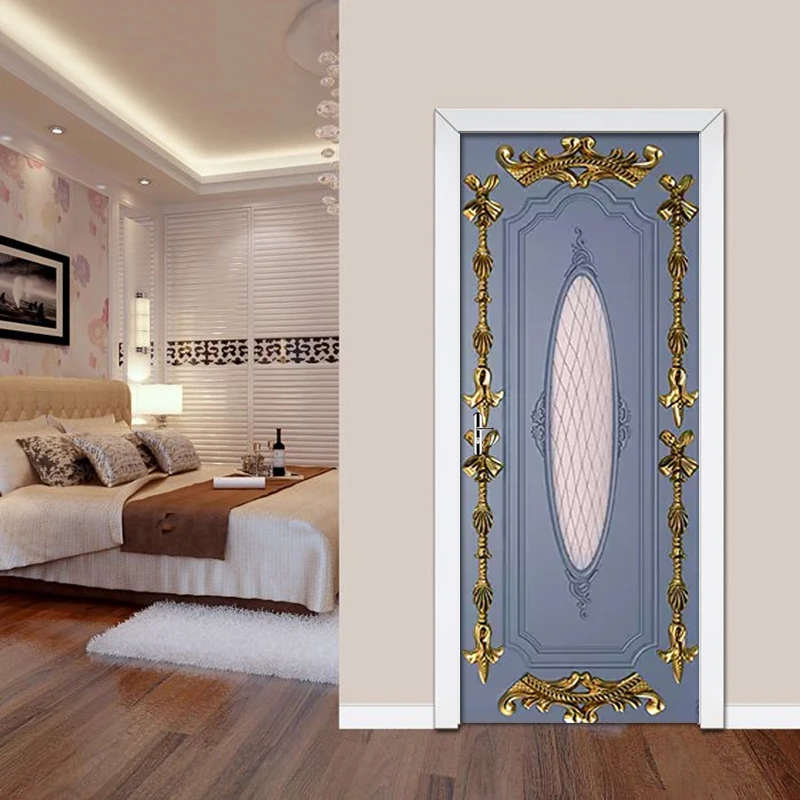 Европейский 3D синий креативный художественная Дверь Наклейка ПВХ самоклеющаяся Съемная Наклейка на стену гостиная домашний декор для дверей обои плакат