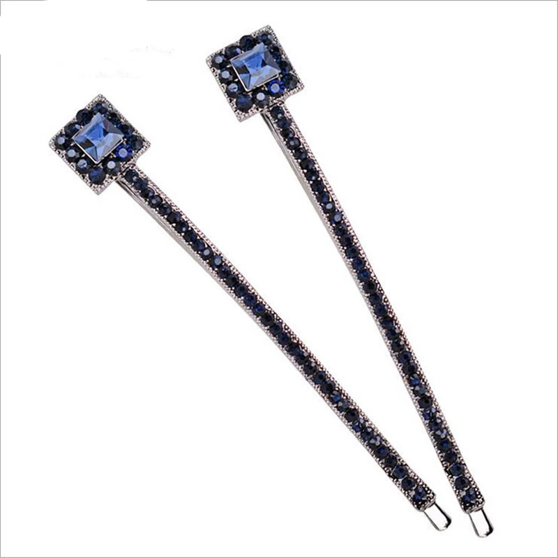 

PERSEVERE Blue Square Crystal Rhinestone Hair Pins Barrette Fashion Girls Women Wedding Hair Accessories One Pair Hair Jewelry