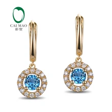 Caimao ювелирные изделия 14kt желтое золото 0.76ct безупречный 4 мм Круглый топаз и серьги с бриллиантами висячие серьги