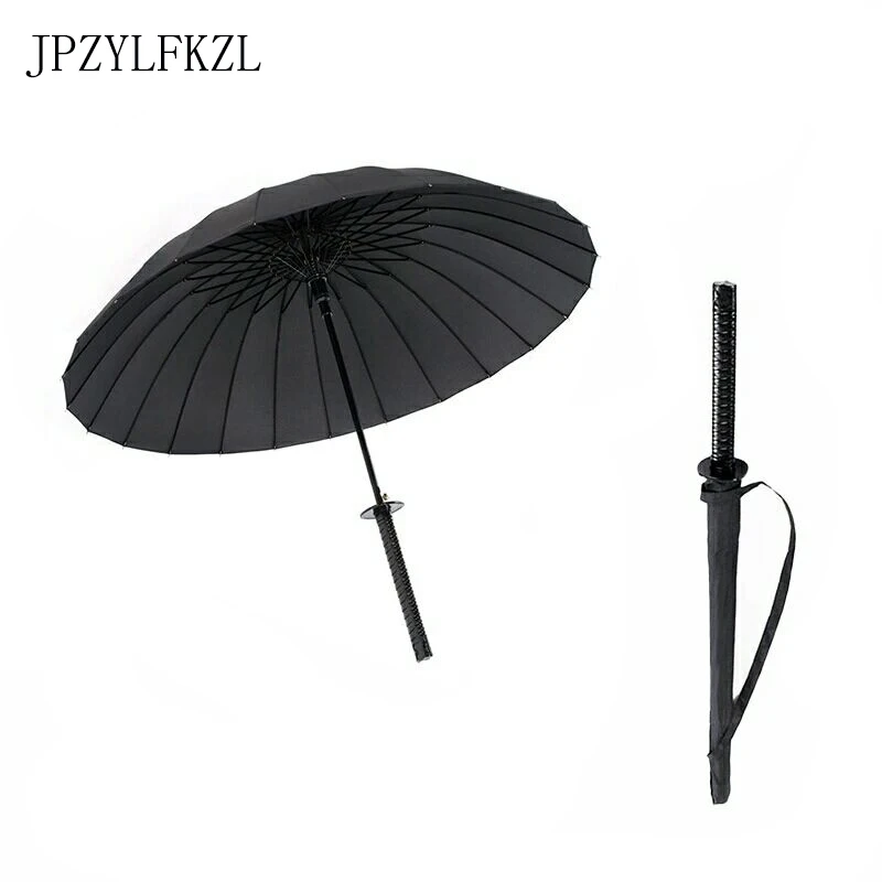 Модный черный японский самурайский зонтик с длинной ручкой, креативный персональный Мужской зонтик из волокна, полуавтоматический, 16 или 24 ребра
