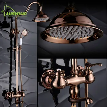 

AUSWIND Rose Gold shower Set Bathroom Accessories Solid Brass Double Handle Shower Bathroom Products Polished Finish drop shippi