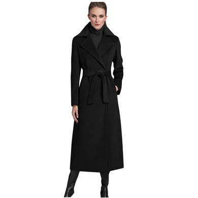 Savabien/зимнее женское пальто, винтажное Элегантное длинное черное пальто с лацканами и поясом, корейское шерстяное пальто, Женский тренчкот, верхняя одежда - Цвет: Black