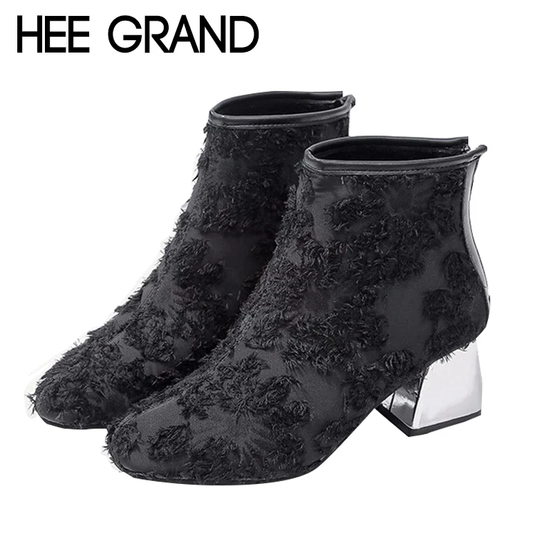 

HEE GRAND 2018 New Arrive Women Fashion Boots with Zipper Autumn&Winter Shoes Flock Leather Ankle Boots Mujer Shoes XWX6887
