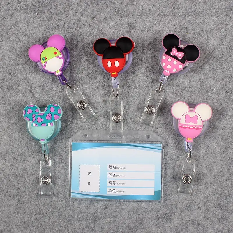 

Transparent PVC Badge Scroll Nurse Reel Cute Bear Character Scalable Colors Cute Mouse Nurse Exhibition ID Plastic Card Holder