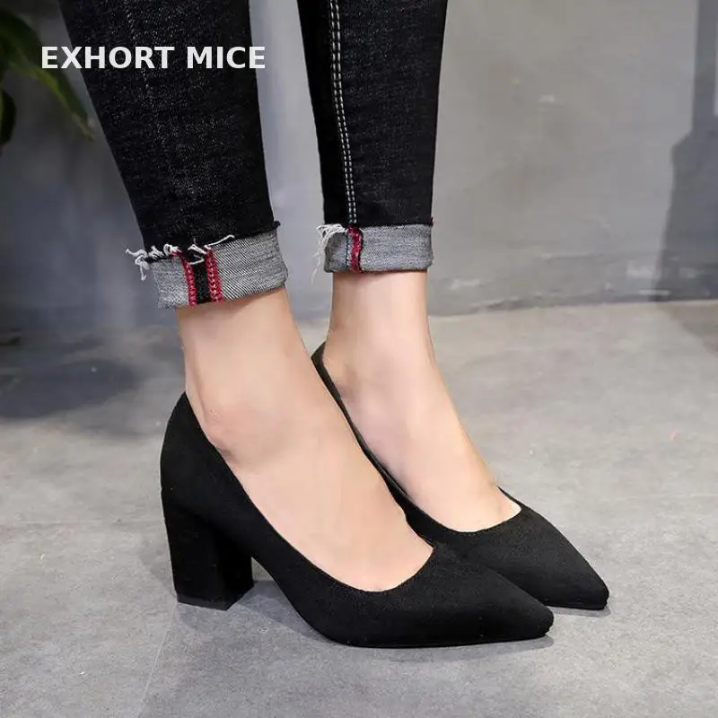 Large size 33-44 High Heels Women Pumps Nightclub Wedding casual shoes Pointed Toe Parties Slip-on Summer Flock Shallow Square Large size 33-44 High Heels Women Pumps Nightclub Wedding casual shoes Pointed Toe Parties Slip-on Summer Flock Shallow Square