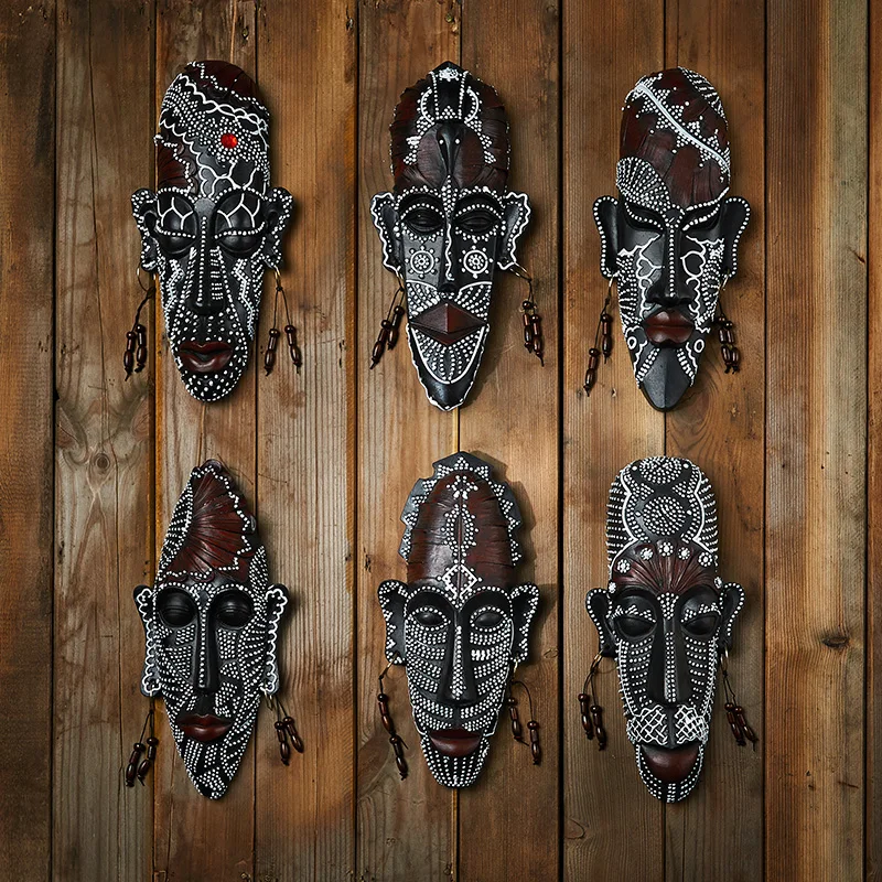 

African exotic figures mask hanging wall decoration mural Pendant Black and white resin crafts navidad