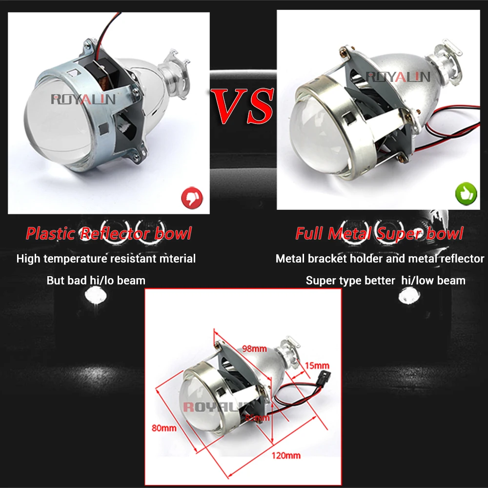 ROYALIN Металлическая Автомобильная фара 3,0 дюйма, проектор, би ксенон, объектив H1, 95 мм, Белый светодиодный, ангельский глаз, DRL для H4 H7, автомобильная лампа для модернизации