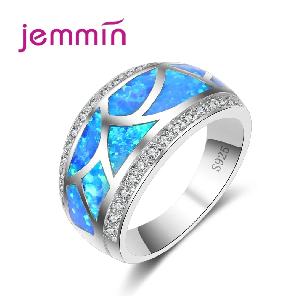 925 Sterling Silver Wedding Engagement Rings For Men And Women Fine Blue Fire Opal Party Finger Ring Micro Rhinestone | Украшения и