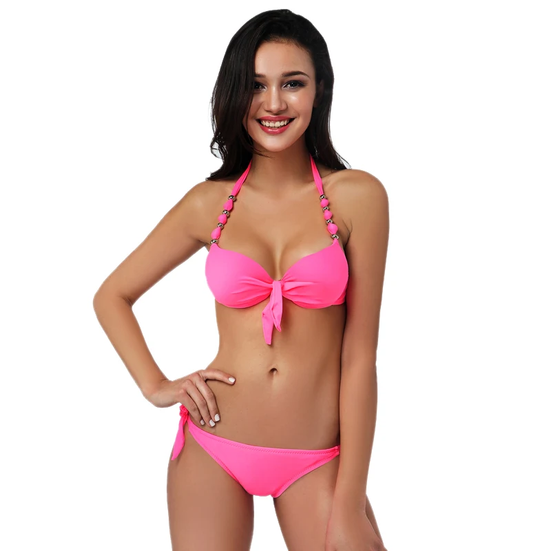 

2016 Sexy Push Up Padded bikini Sets Womens Low Waist Halter Swimming Suits Strappy Bathing Suit Brazilian Maillot De Bain femme